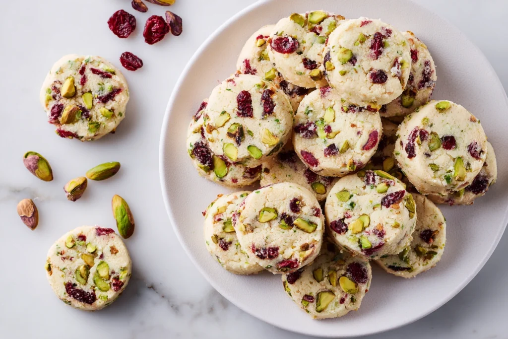Cranberry Pistachio Shortbread Cookies